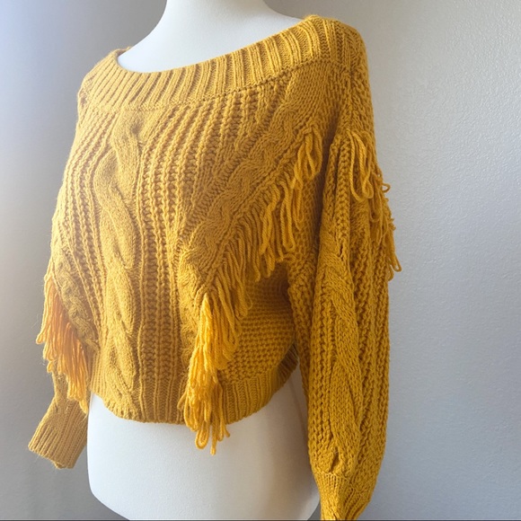 NWOT Off-the Shoulder Mustard Sweater - Picture 3 of 5